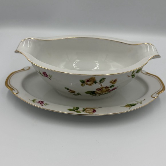 Lynmore Other - Vintage Lynmore Golden Rose Fine China Gravy Boat With Attached Plate